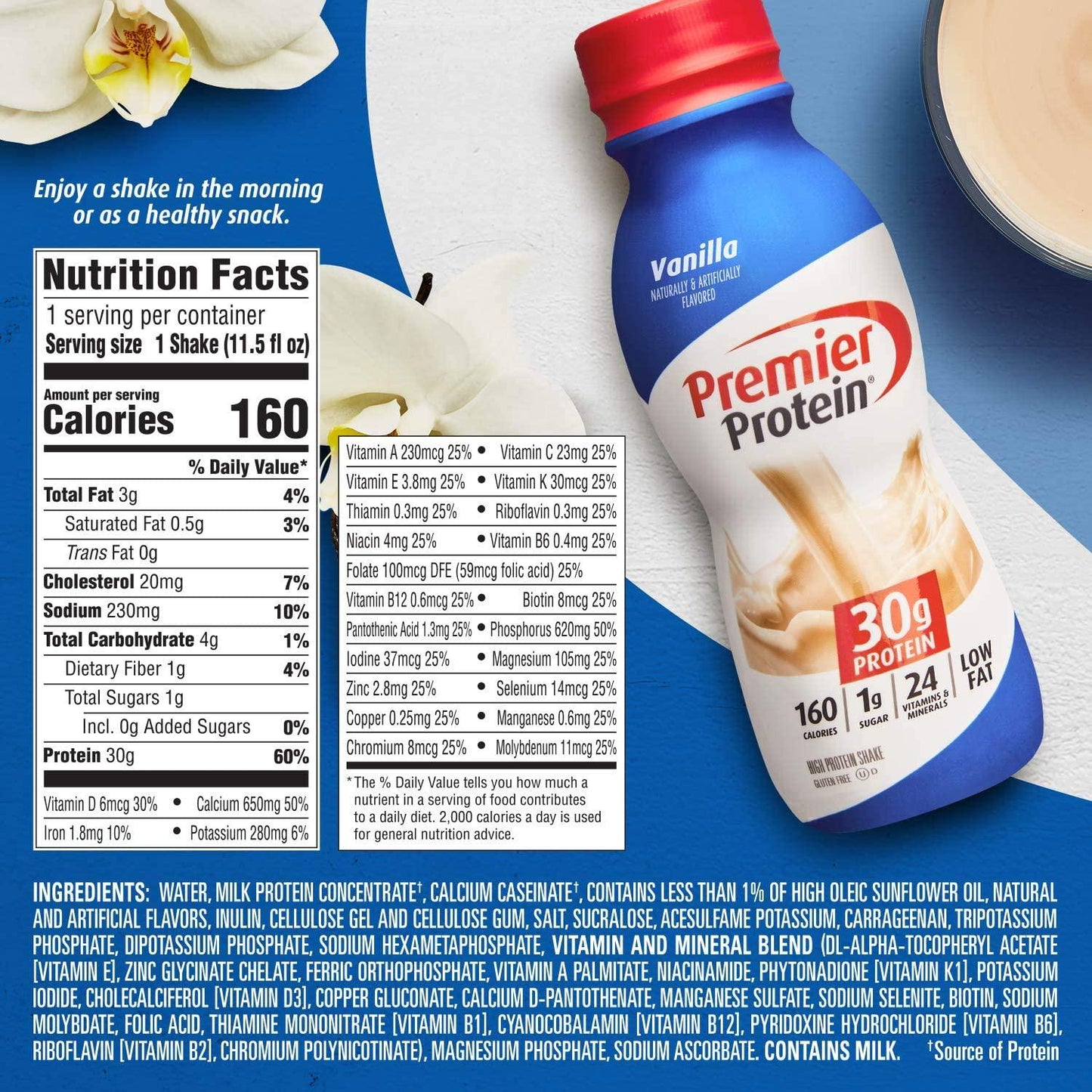 Premier Protein 30g Protein Shake, Vanilla, 11.5 fl oz Shake, (12 count)