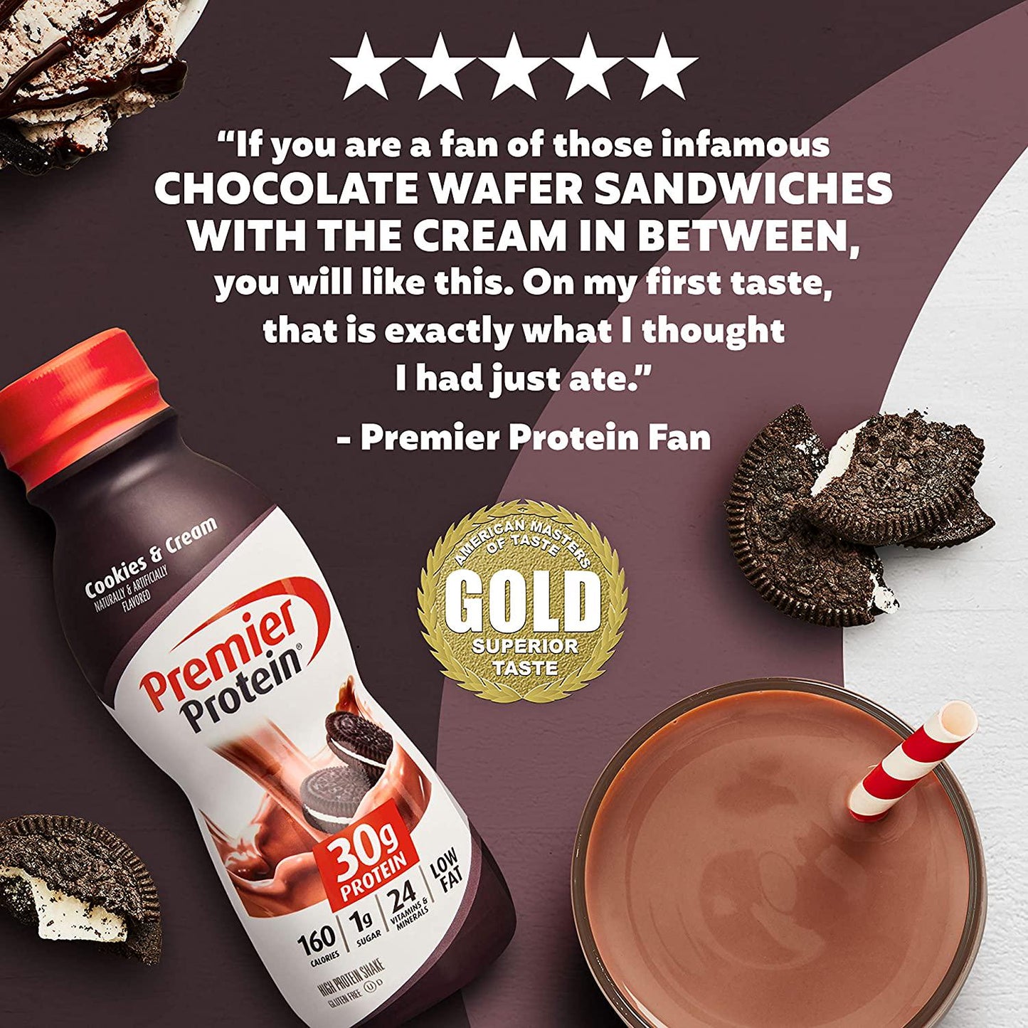 Premier Protein 30g Protein Shake, Cookies and Cream, 11.5 fl oz Shake, (12 count)