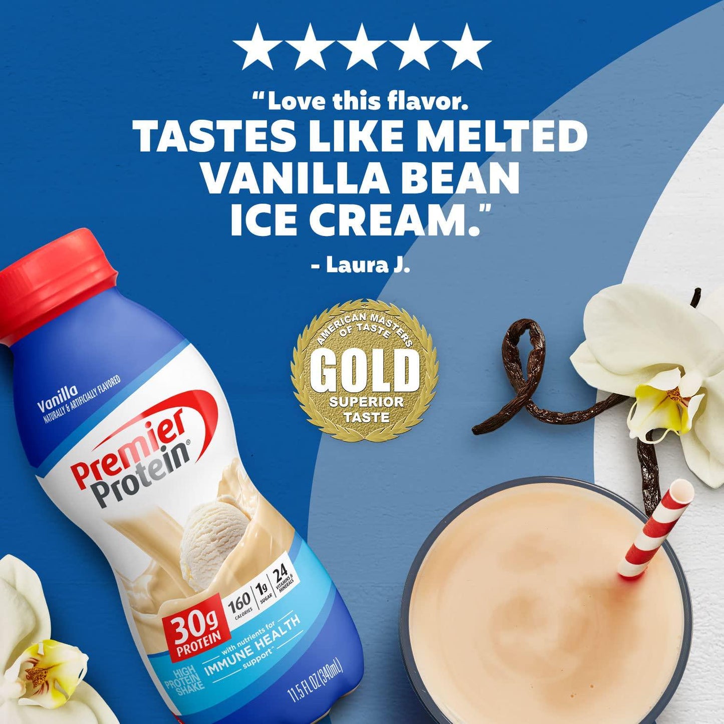 Premier Protein Shake, Vanilla, 30g Protein, 1g Sugar, 24 Vitamins and Minerals, Nutrients to Support Immune Health 11.5 Fl Oz (Pack of 12)