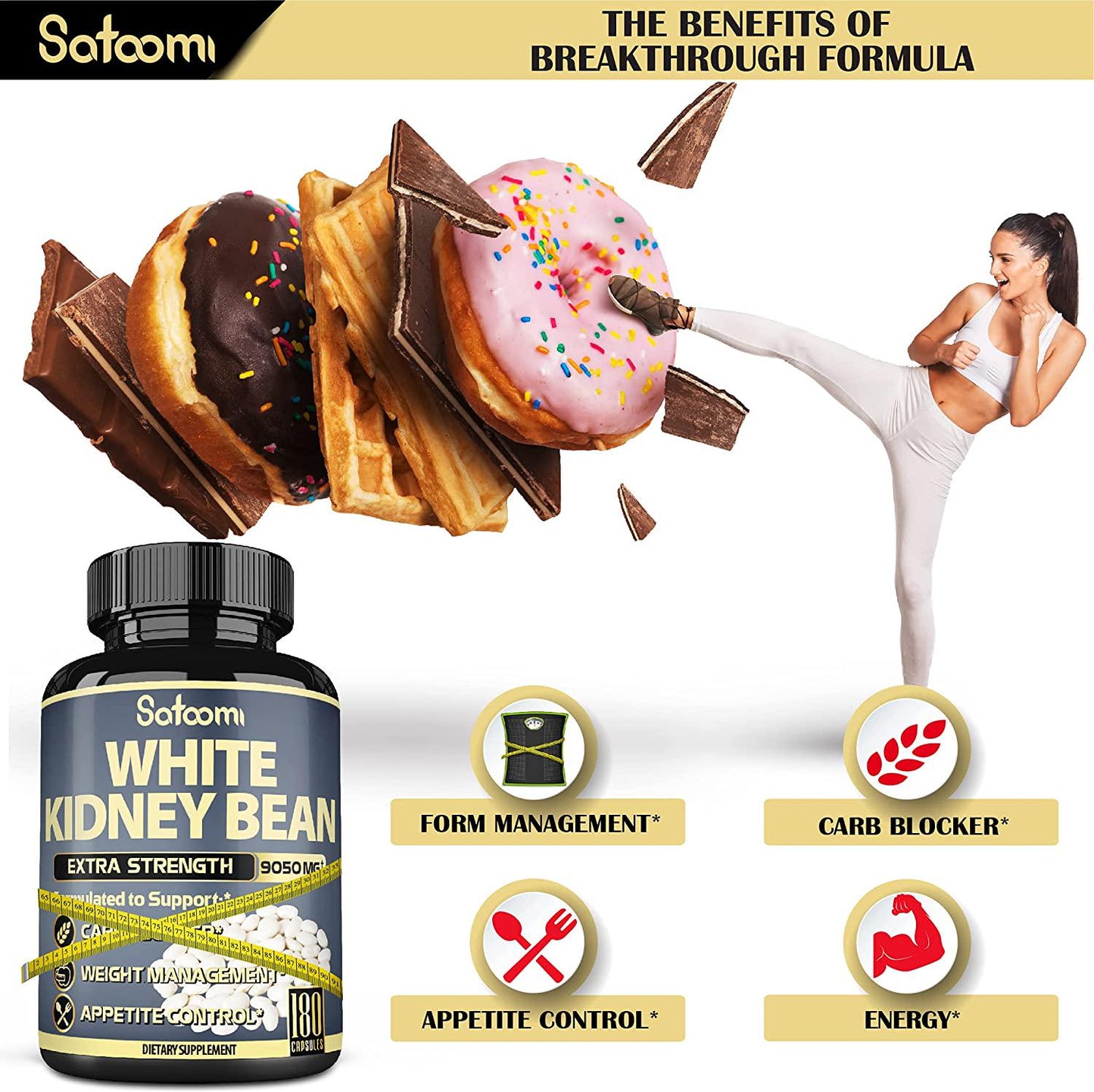 Premium 6 in 1 White Kidney Bean Extract Capsules - 6 Month Supply - Equivalent to 9050mg - Extra Blend with Olive Leaf, Green Coffee Bean and Green Tea - Support Carb Scale Down - 1 Pack 180 Count