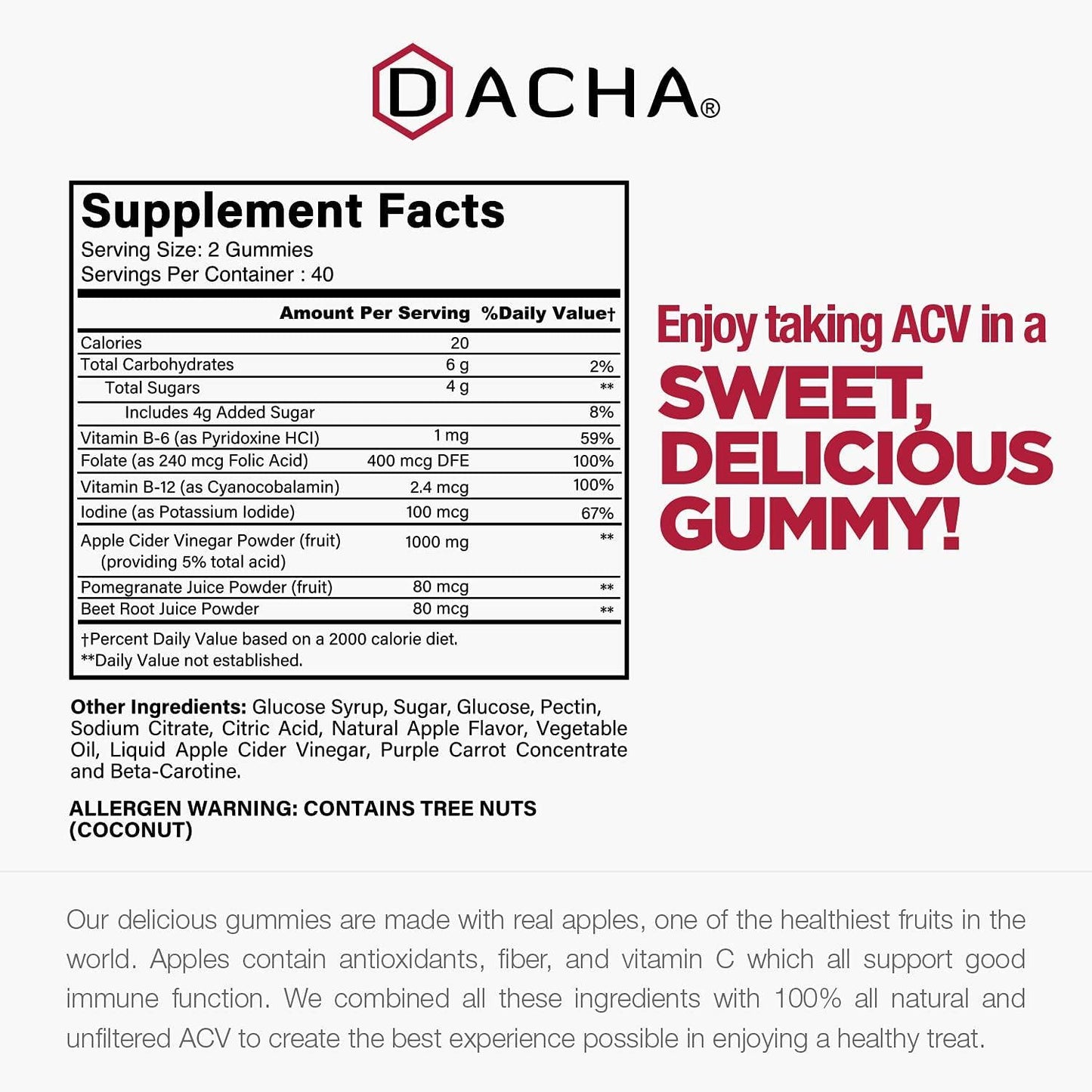 Premium Apple Cider Vinegar Gummies 80 Count, 1000mg Raw, Organic, Unfiltered ACV from The Mother, Not Sticky, Immune, Detox, Fitness and Acid Reflux Heartburn Pomegranate Beet Root Vitamin B9 B12