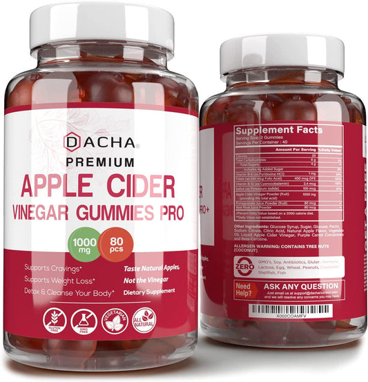 Premium Apple Cider Vinegar Gummies 80 Count, 1000mg Raw, Organic, Unfiltered ACV from The Mother, Not Sticky, Immune, Detox, Fitness and Acid Reflux Heartburn Pomegranate Beet Root Vitamin B9 B12