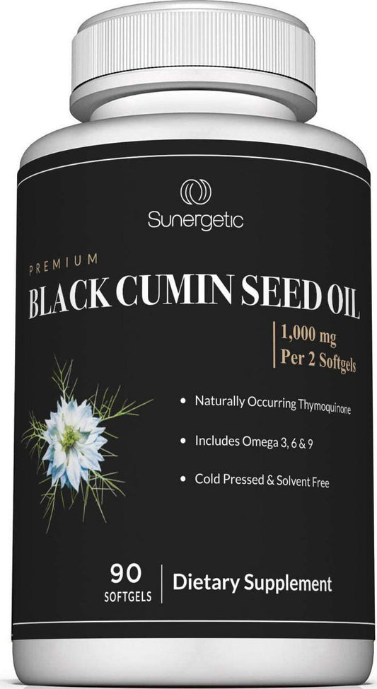 Premium Black Cumin Seed Oil Softgels – 1,000mg of Black Seed Oil Per Serving – Non GMO Cold Pressed Nigella Sativa – Includes Thymoquinone and Omega’s - 90 Softgels