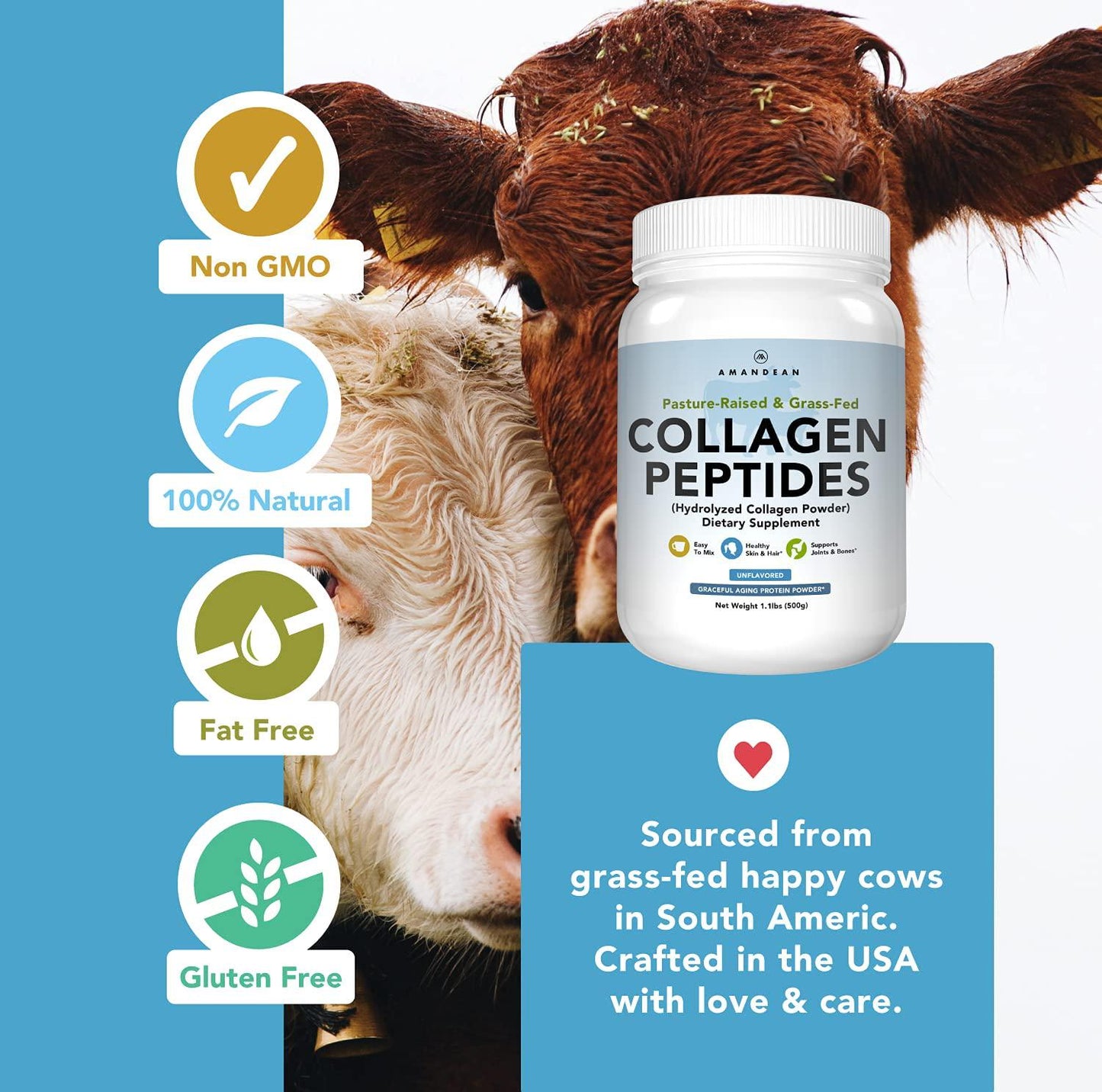 Premium Grass Fed Collagen Peptides Powder (17.6oz) | Paleo Friendly | Unflavored, Odorless, Cold Water Soluble | Hydrolyzed Gelatin Protein | Promotes Healthy Joints, Skin, Metabolism