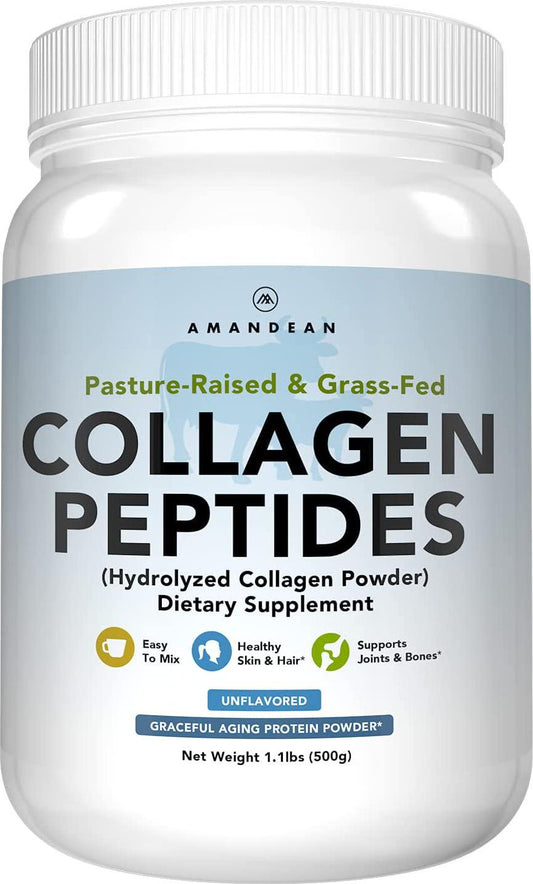 Premium Grass Fed Collagen Peptides Powder (17.6oz) | Paleo Friendly | Unflavored, Odorless, Cold Water Soluble | Hydrolyzed Gelatin Protein | Promotes Healthy Joints, Skin, Metabolism