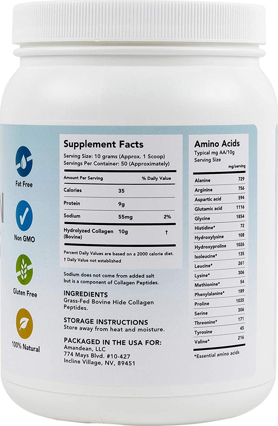 Premium Grass Fed Collagen Peptides Powder (17.6oz) | Paleo Friendly | Unflavored, Odorless, Cold Water Soluble | Hydrolyzed Gelatin Protein | Promotes Healthy Joints, Skin, Metabolism