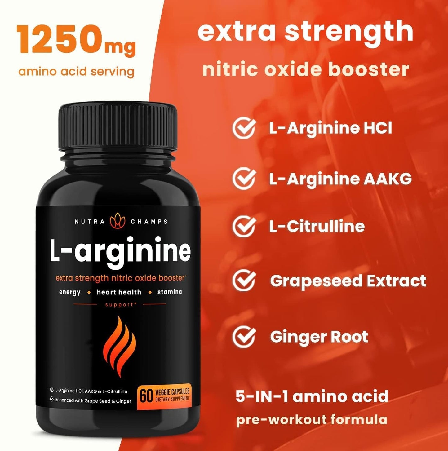 Premium L Arginine 1500mg Nitric Oxide Supplement - Extra Strength for Energy, Muscle Growth, Heart Health, Vascularity and Stamina - Powerful NO Booster Capsules with L-Arginine and L-Citrulline Powder