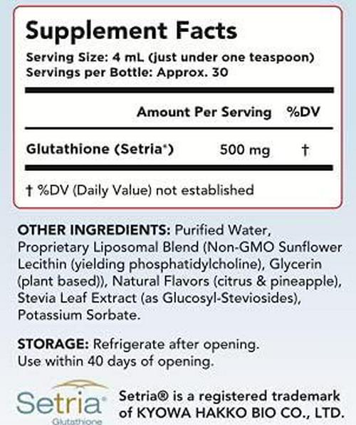 Premium Liposomal Glutathione Supplement | Liquid Reduced L Glutathione 500mg | Detox, Immune Support, Brain Function, Anti-Aging, Skin Lightening | Non-GMO Sunflower Lecithin | Soy-Free and Vegan