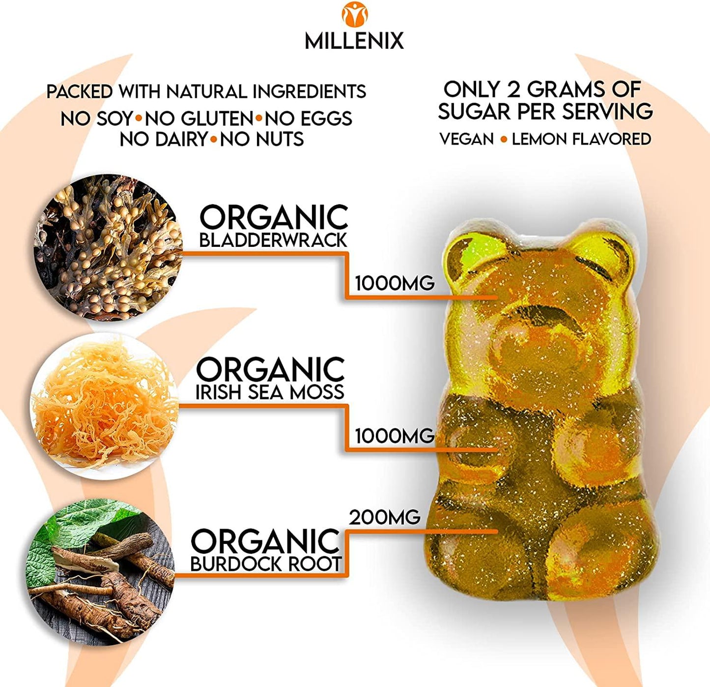 Premium Organic Irish Sea Moss Gummies - USA Made, Wildcrafted, 60 Vegan Gummies w/ Bladderwrack and Burdock Root, Immunity Vitamins, Weight Loss Detox, Gut Cleanse, Thyroid Support, Zinc + Vitamin C