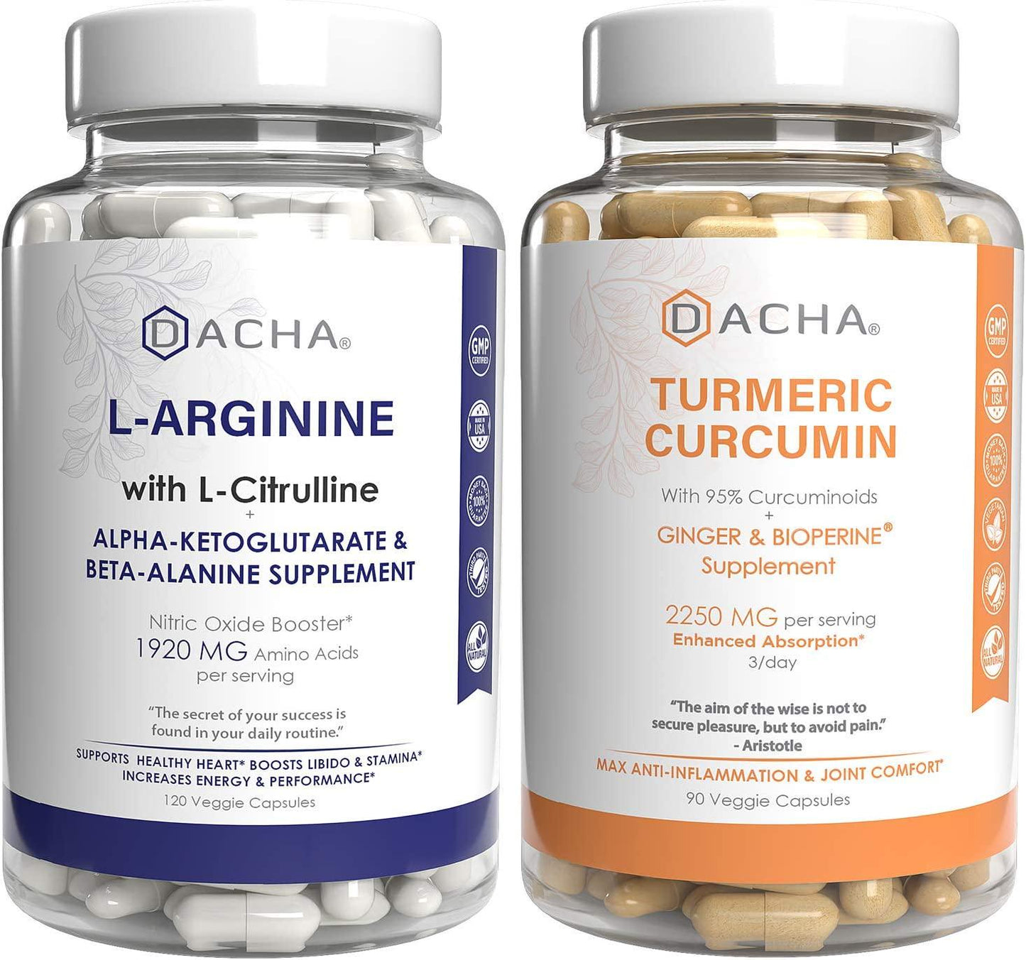 Premium Pre and Post Workout Support Bundle L-Arginine and Turmeric Curcumin, With Ginger, Bioperine, High Potency Formula Capsule Count, Nitric Oxide Booster, Joint Pain Relief, Support Exercise Energy