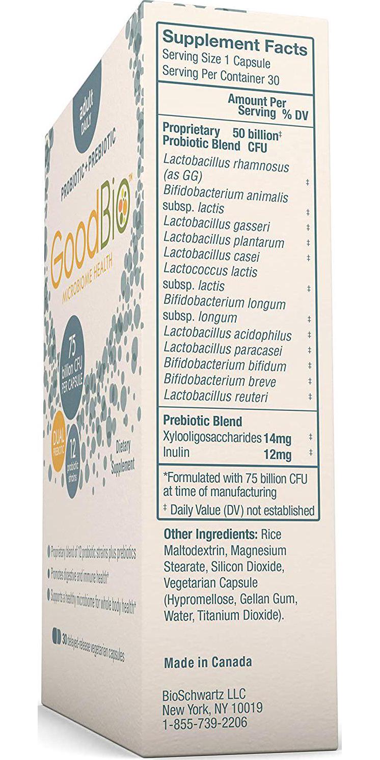 Premium Prebiotic and Probiotic Supplement- Adult Digestive and Immune Support - 50 Billion CFU - Promotes Healthy Gut Flora with Inulin- 12 Shelf Stable Strains- For Whole Body Health by GoodBio