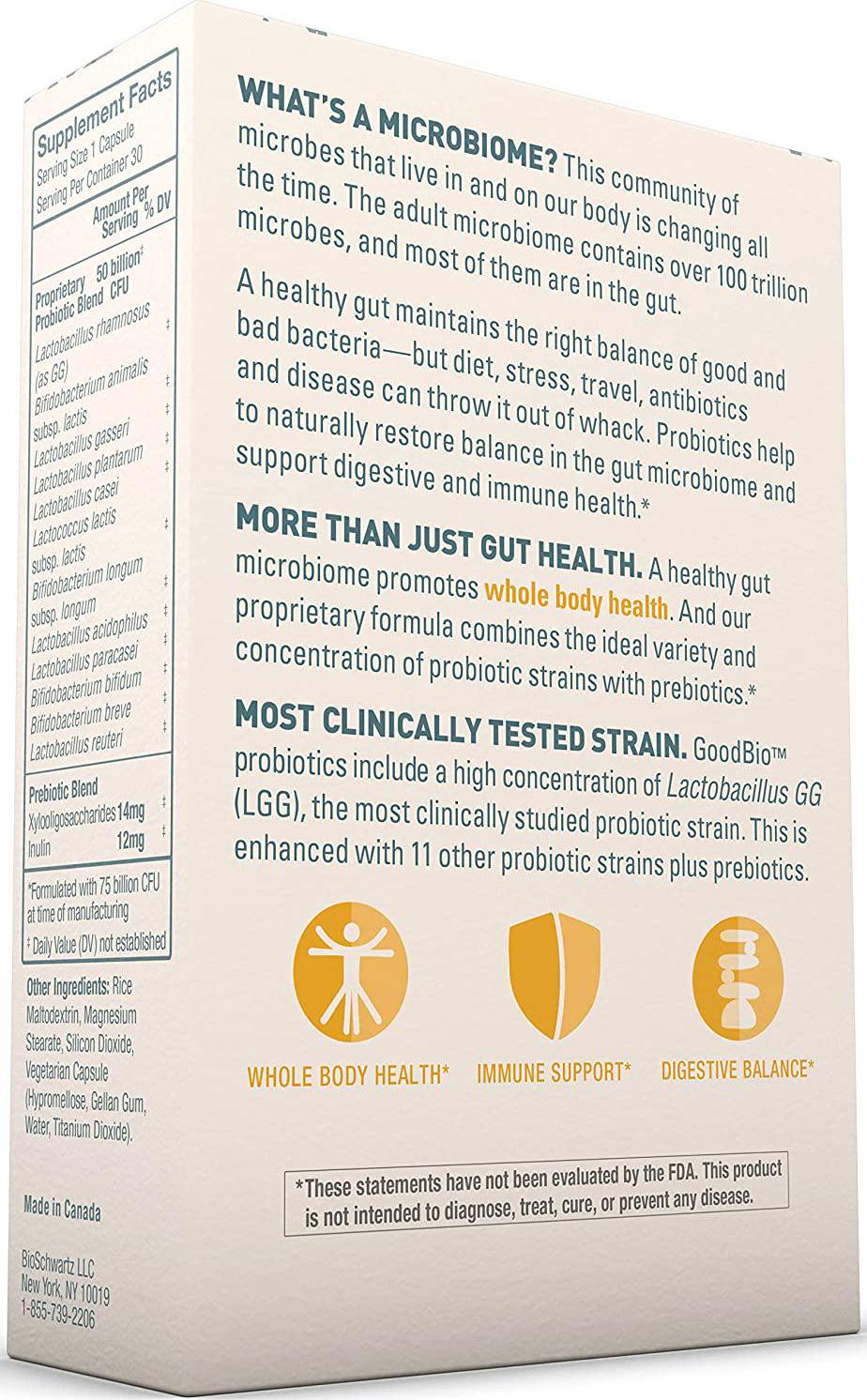 Premium Prebiotic and Probiotic Supplement- Adult Digestive and Immune Support - 50 Billion CFU - Promotes Healthy Gut Flora with Inulin- 12 Shelf Stable Strains- For Whole Body Health by GoodBio