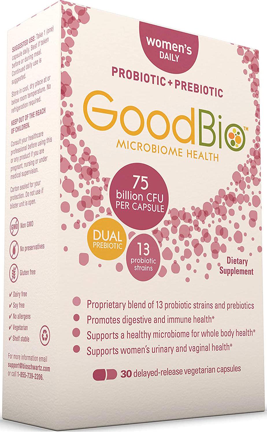 Premium Prebiotics and Probiotics for Women - Women's Urinary, Vaginal, Digestive and Immune Health - 50 Billion CFU - for Healthy Gut Flora with Inulin - Shelf-Stable - 30 Capsules by GoodBio