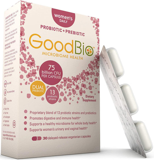 Premium Prebiotics and Probiotics for Women - Women's Urinary, Vaginal, Digestive and Immune Health - 50 Billion CFU - for Healthy Gut Flora with Inulin - Shelf-Stable - 30 Capsules by GoodBio