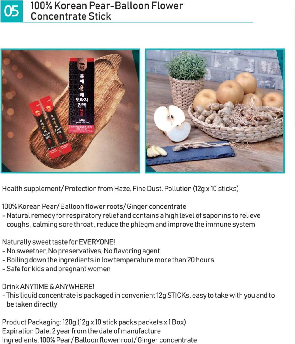 Premium Sugar-Free Korean Pear, Ginger and Balloon Flower Extract Liquid Concentrate Stick - Natural and Pure - Health Care for Changing Season - for Men and Women of All Ages