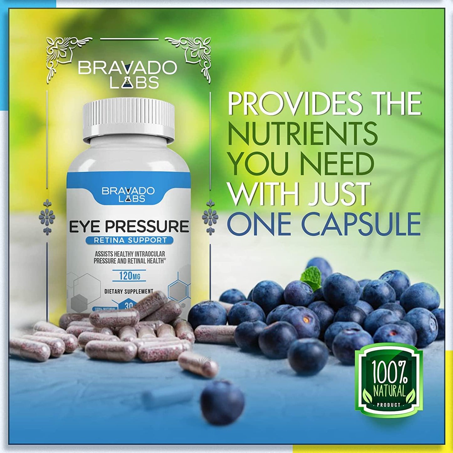 Premium Vision Vitamins: Bravado Labs Eye Vitamins - Glaucoma Supplement w/Bilberry Extract and Maritime Pine Bark - Supports Normal Ocular Pressure and Circulation [30 Capsules]