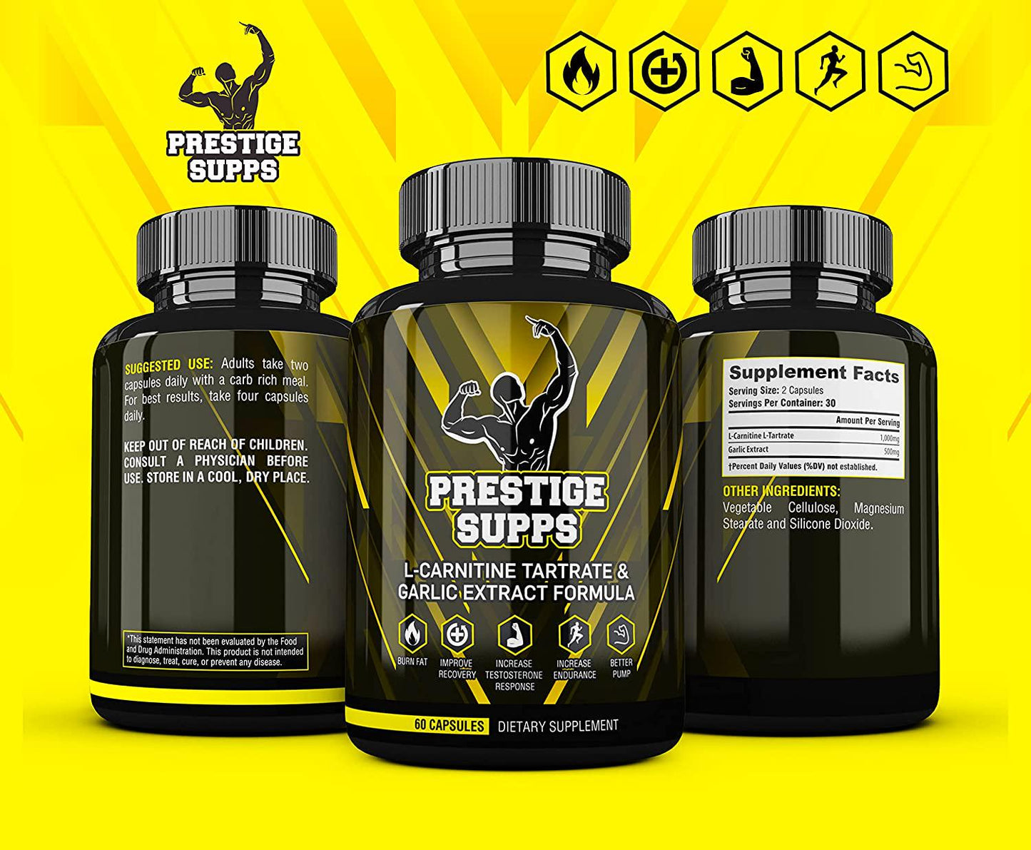 Prestige Supps L-Carnitine L-Tartrate (1,000mg) with Garlic Extract (500mg)