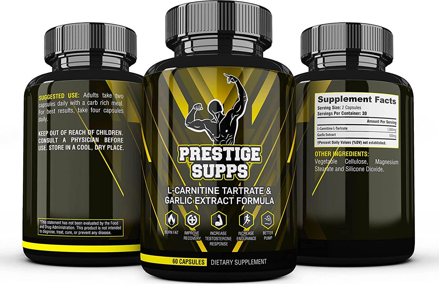 Prestige Supps L-Carnitine L-Tartrate (1,000mg) with Garlic Extract (500mg)