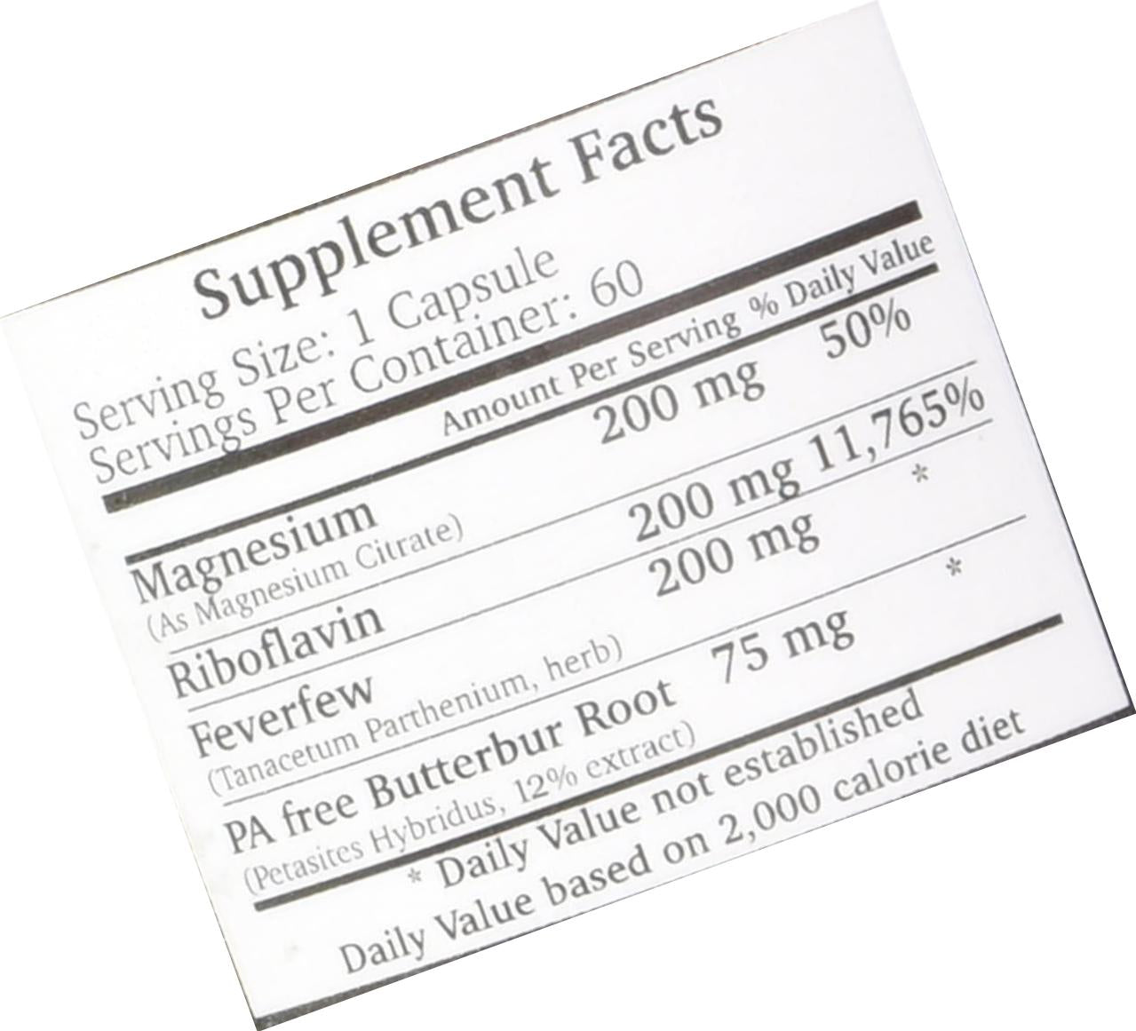 Preventa Migraine- with PA Free Butterbur Root, Magnesium, Riboflavin, and Feverfew