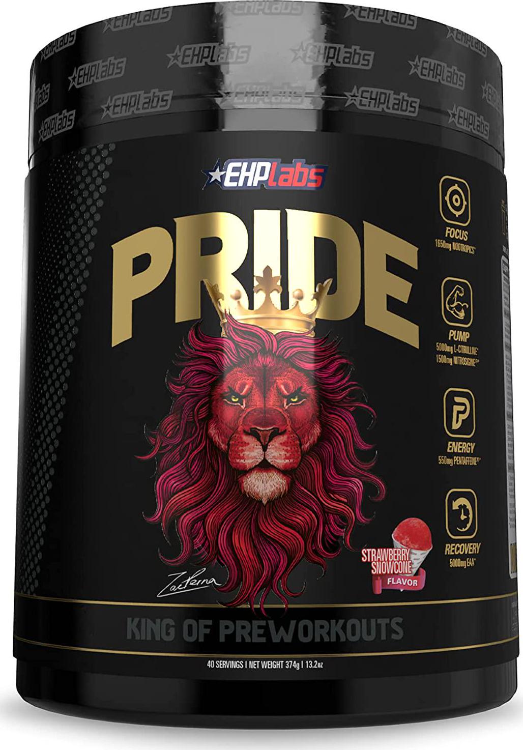 Pride by EHPlabs Pre-Workout Supplement - Energy Booster, Sharp Focus, Epic Pumps and Faster Recovery - 40 Servings (Strawberry Snowcone)