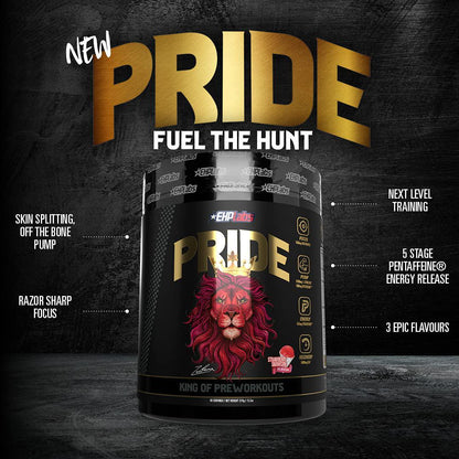 Pride by EHPlabs Pre-Workout Supplement - Energy Booster, Sharp Focus, Epic Pumps and Faster Recovery - 40 Servings (Strawberry Snowcone)