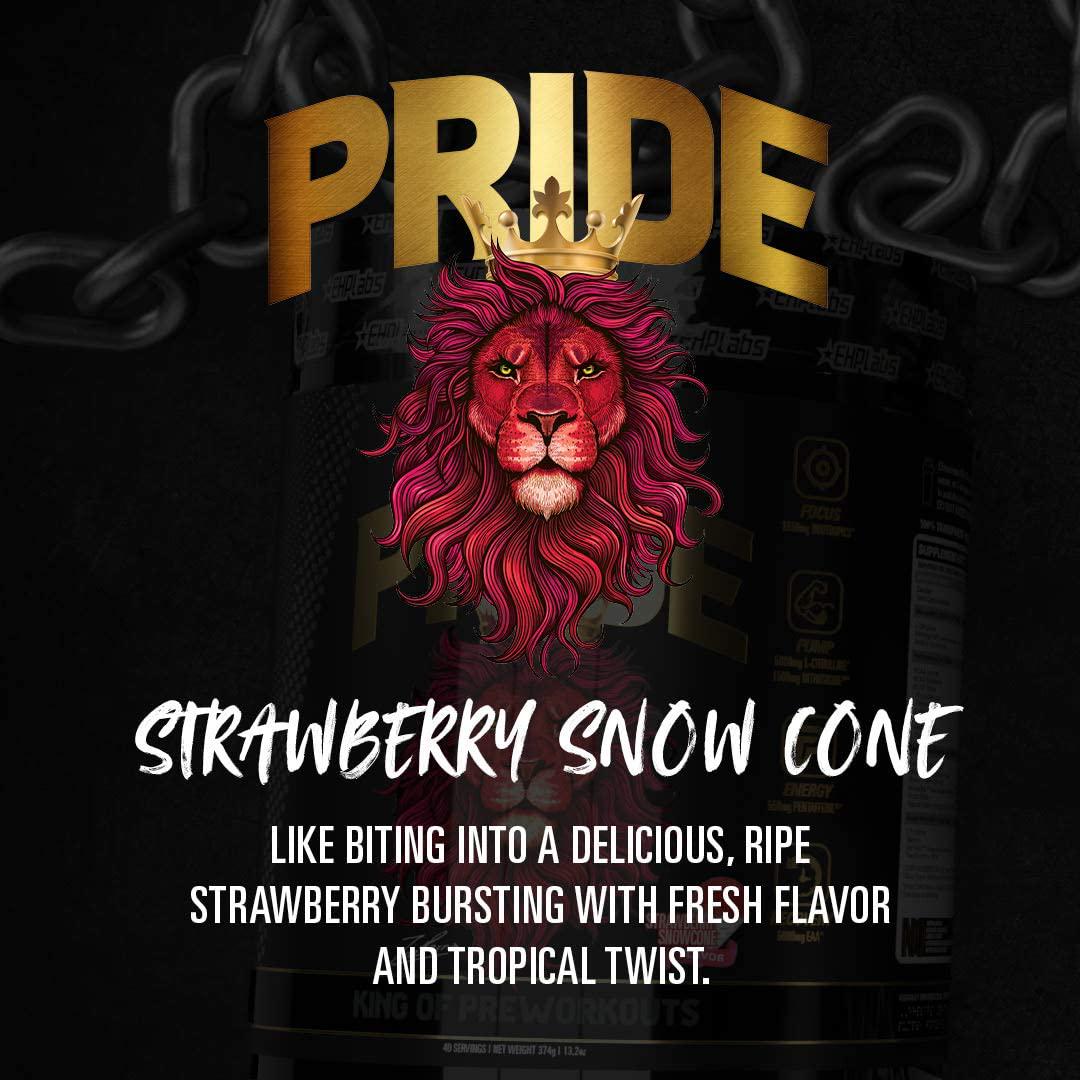 Pride by EHPlabs Pre-Workout Supplement - Energy Booster, Sharp Focus, Epic Pumps and Faster Recovery - 40 Servings (Strawberry Snowcone)