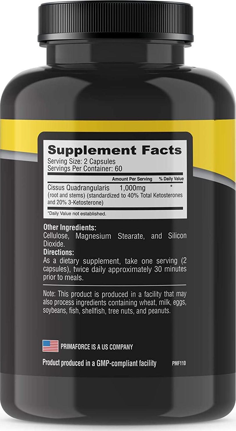 PrimaForce Cissus Quadrangularis Extract, - 120 Capsules, 1000mg per serving - Premium Joint Pain Relief for Men and Women, Enhances Recovery