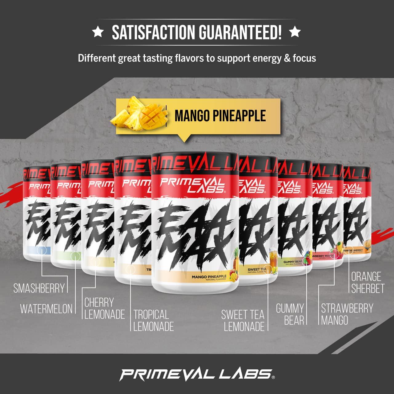 Primeval Labs EAA Max, BCAA Perfect Amino Acid Powder - Pre or Post Workout Muscle Recovery - BCAAs, EAAs, Electrolytes, Supports Hydration and Performance, Keto Friendly, Mango Pineapple 30 Servings