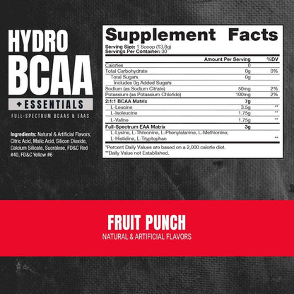 ProSupps HydroBCAA BCAA/EAA Full Spectrum Matrix, 7g BCAAs, 3g EAAS, 0g Sugar, 0g Carbs (Fruit Punch, 30 Servings)