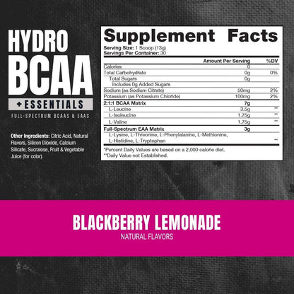 ProSupps HydroBCAA BCAA/EAA Full Spectrum Matrix, 7g BCAAs, 3g EAAs, 0g Sugar, 0g Carbs, 30 Servings, (Blackberry Lemonade Flavor)