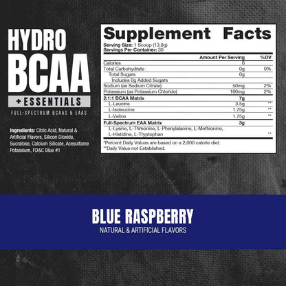 ProSupps HydroBCAA BCAA/EAA Full Spectrum Matrix, 7g BCAAs, 3g EAAS, 0g Sugar, 0g Carbs (Blue Raspberry, 30 Servings)