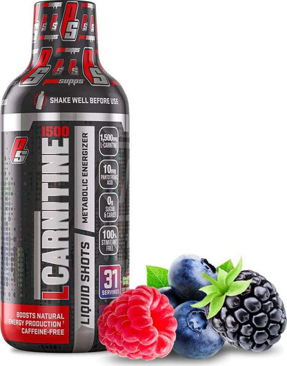 ProSupps L-Carnitine 1500 Stimulant Free Liquid Shots for Men and Women - Metabolic Energizer and Fat Burner Workout Drink for Performance and Muscle Recovery - Weight Loss Drinks (31 Servings, Berry)