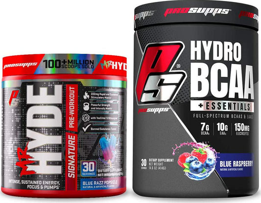 ProSupps Mr. Hyde Signature Series Blue Razz and HydroBCAA + Essentials Blue Raspberry Bundle