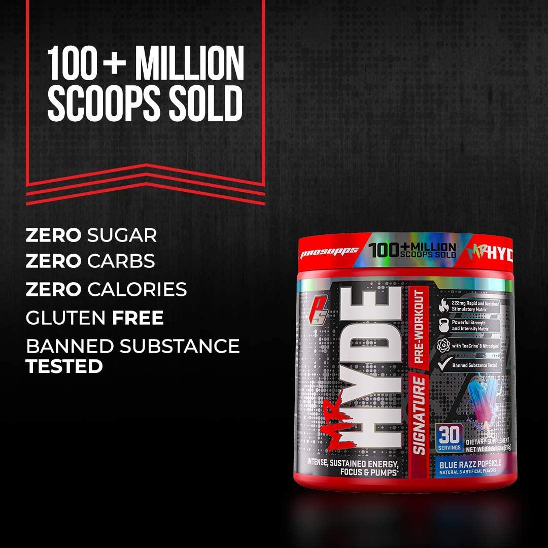 ProSupps Mr. Hyde Signature Pre Workout with Creatine, Beta Alanine, TeaCrine and Caffeine for Sustained Energy, Focus and Pumps - Pre-Workout Energy Drink for Men and Women (Blue Razz, 30 Servings)