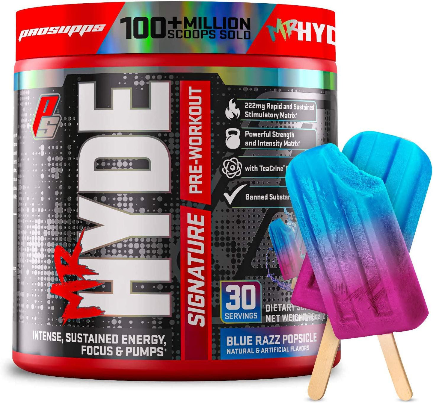 ProSupps Mr. Hyde Signature Pre Workout with Creatine, Beta Alanine, TeaCrine and Caffeine for Sustained Energy, Focus and Pumps - Pre-Workout Energy Drink for Men and Women (Blue Razz, 30 Servings)