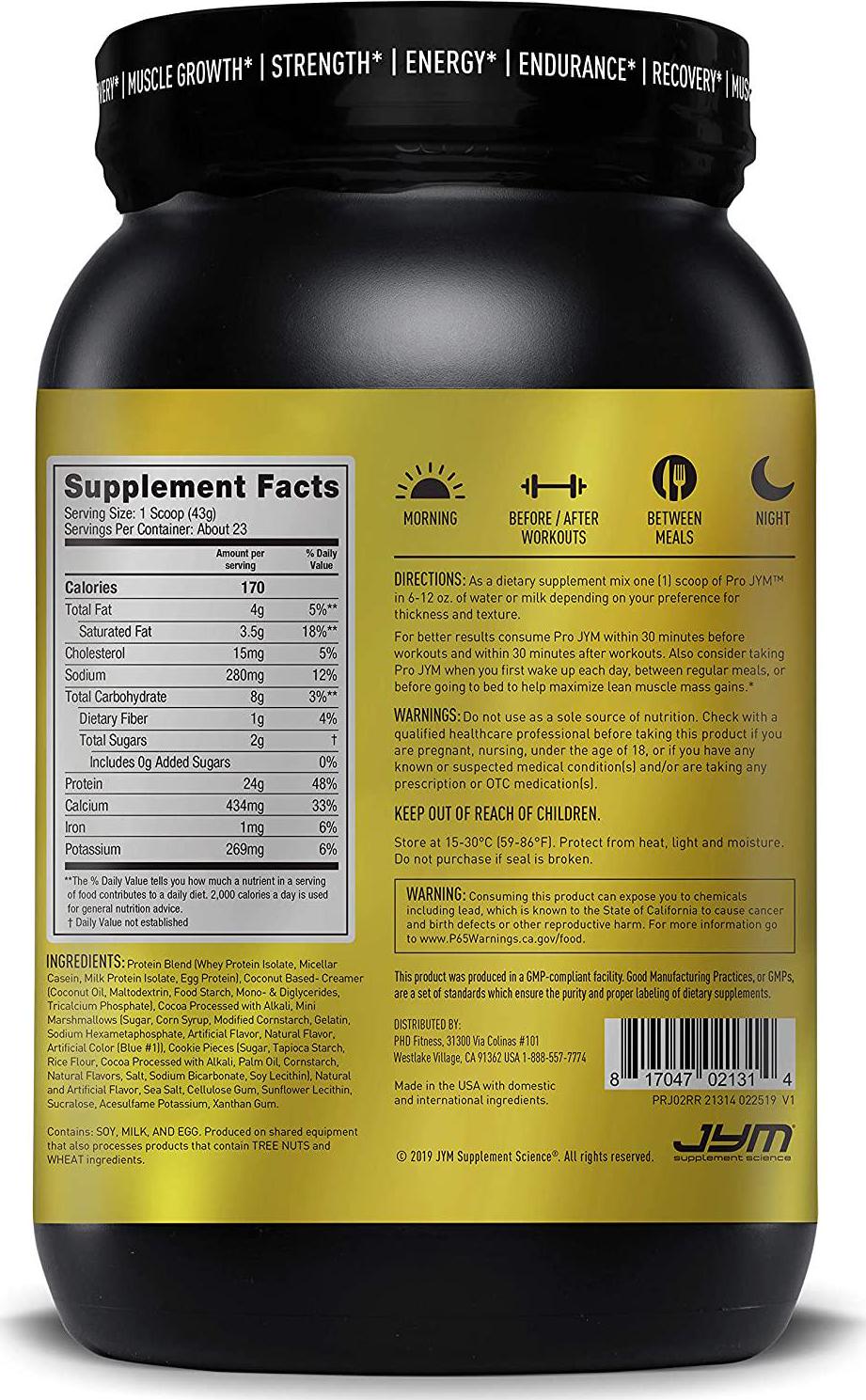 Pro JYM Protein Powder - Egg White, Milk, Whey Protein Isolates and Micellar Casein | JYM Supplement Science | Rocky Road Flavor, 2 lb