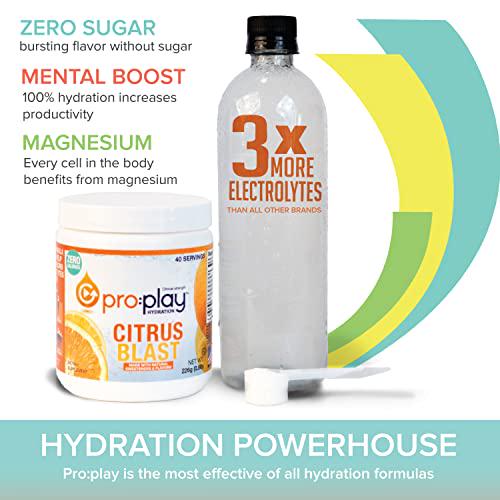 Pro:Play - 40 Serving Tub - Electrolyte Hydration Drink with Magnesium + Zero Sugar - All Natural (Citrus Blast)