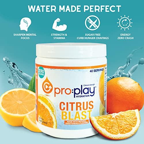 Pro:Play - 40 Serving Tub - Electrolyte Hydration Drink with Magnesium + Zero Sugar - All Natural (Citrus Blast)