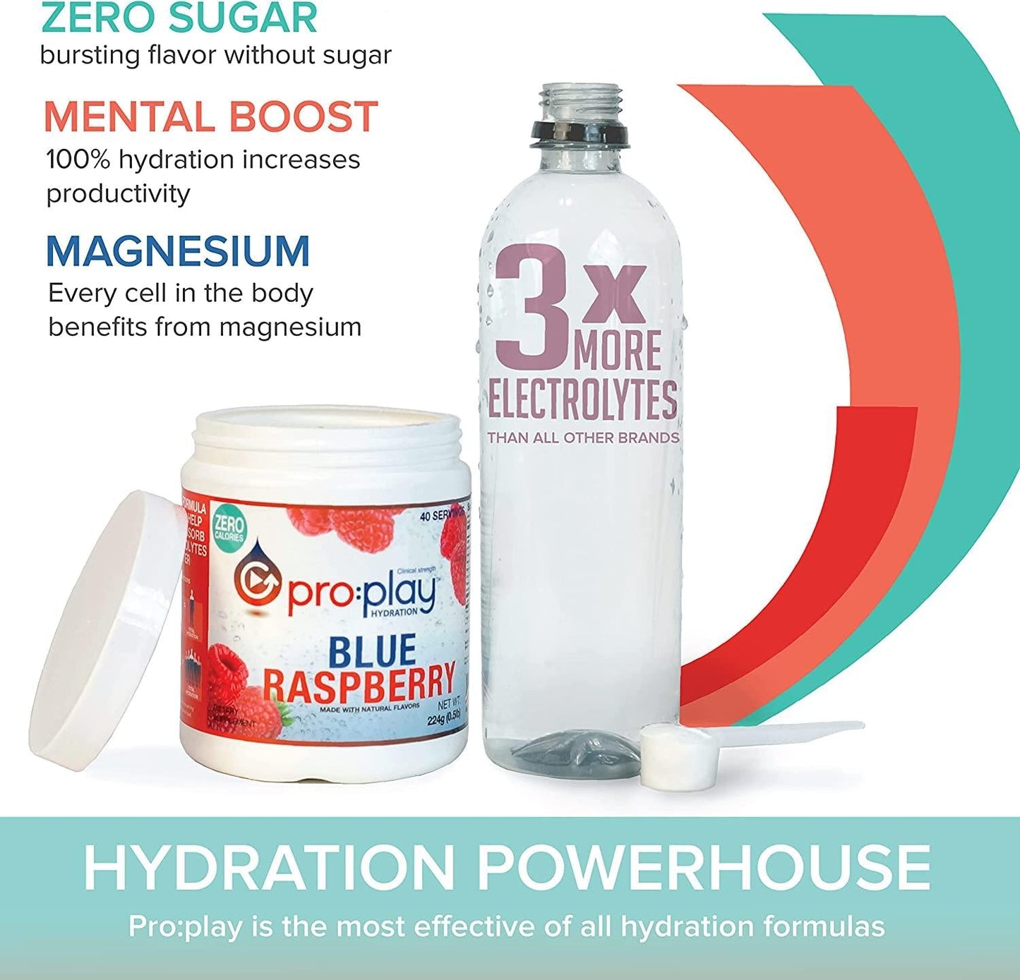 Pro:Play - 8 Stick Packs Blue Raspberry - Electrolyte Hydration Drink with Magnesium + Zero Sugar - All Natural