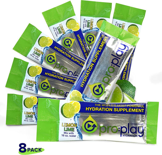 Pro:Play - 8 Stick Packs Lemon Lime - Electrolyte Hydration Drink with Magnesium + Zero Sugar - All Natural