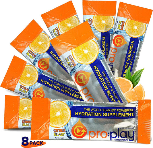 Pro:Play - 8 Stick Packs Citrus Blast - Electrolyte Hydration Drink with Magnesium + Zero Sugar - All Natural