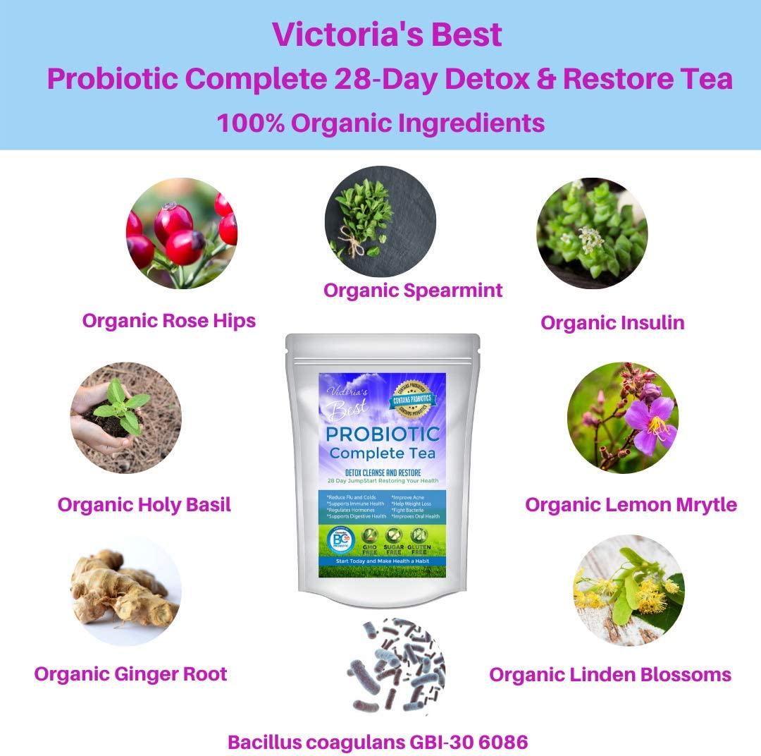 Probiotic Complete Tea 28 Day Weight Loss Detox Reduce Bloating Constipation Cleanse Caffeine Free Ganeden BC30 Probiotic + Free E-Book Guide