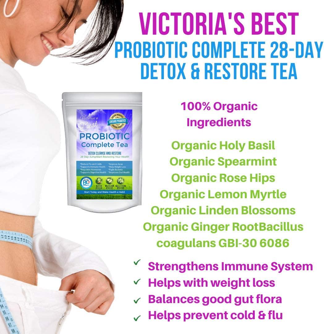 Probiotic Complete Tea 28 Day Weight Loss Detox Reduce Bloating Constipation Cleanse Caffeine Free Ganeden BC30 Probiotic + Free E-Book Guide