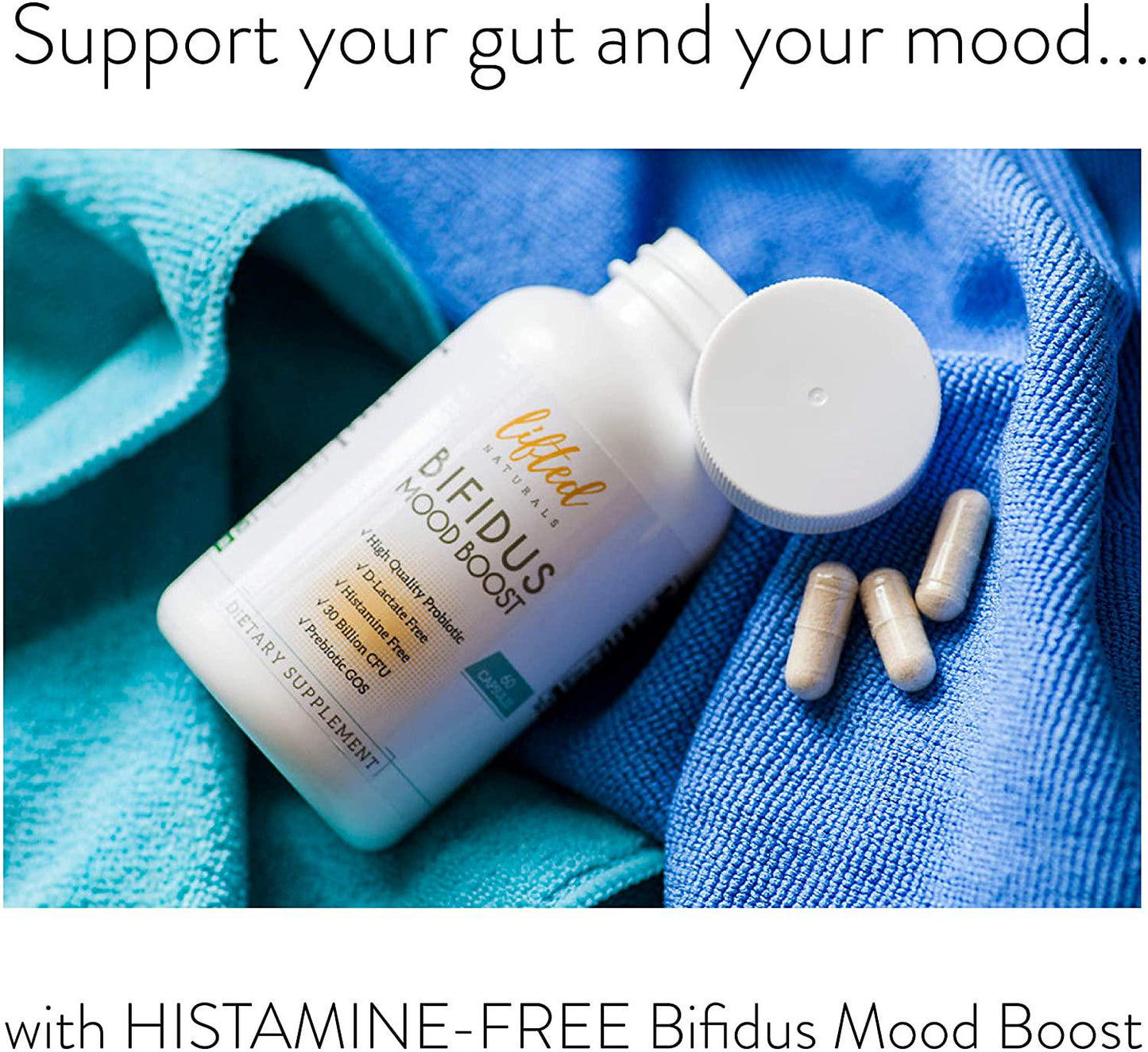 Probiotic - Histamine-Free and D-Lactate Free - Probiotics for Mood with Prebiotics - Bifidus Mood Boost - Prebiotic GOS