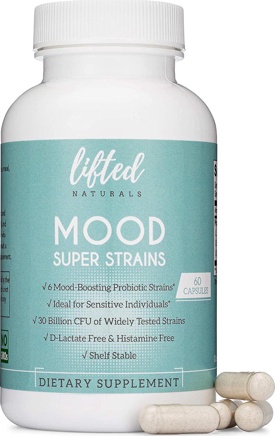 Probiotic - Mood Super Strains - Psychobiotic for Anxiety and Depression - Histamine-Free- Featuring L. Rhamnosus GG