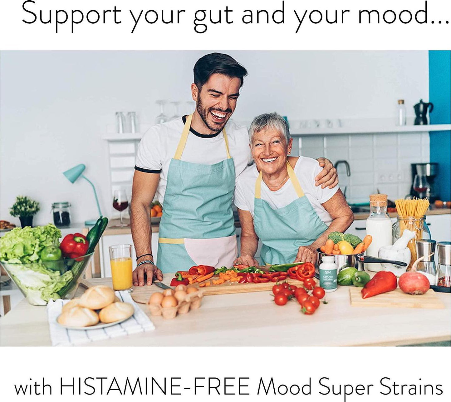 Probiotic - Mood Super Strains - Psychobiotic for Anxiety and Depression - Histamine-Free- Featuring L. Rhamnosus GG