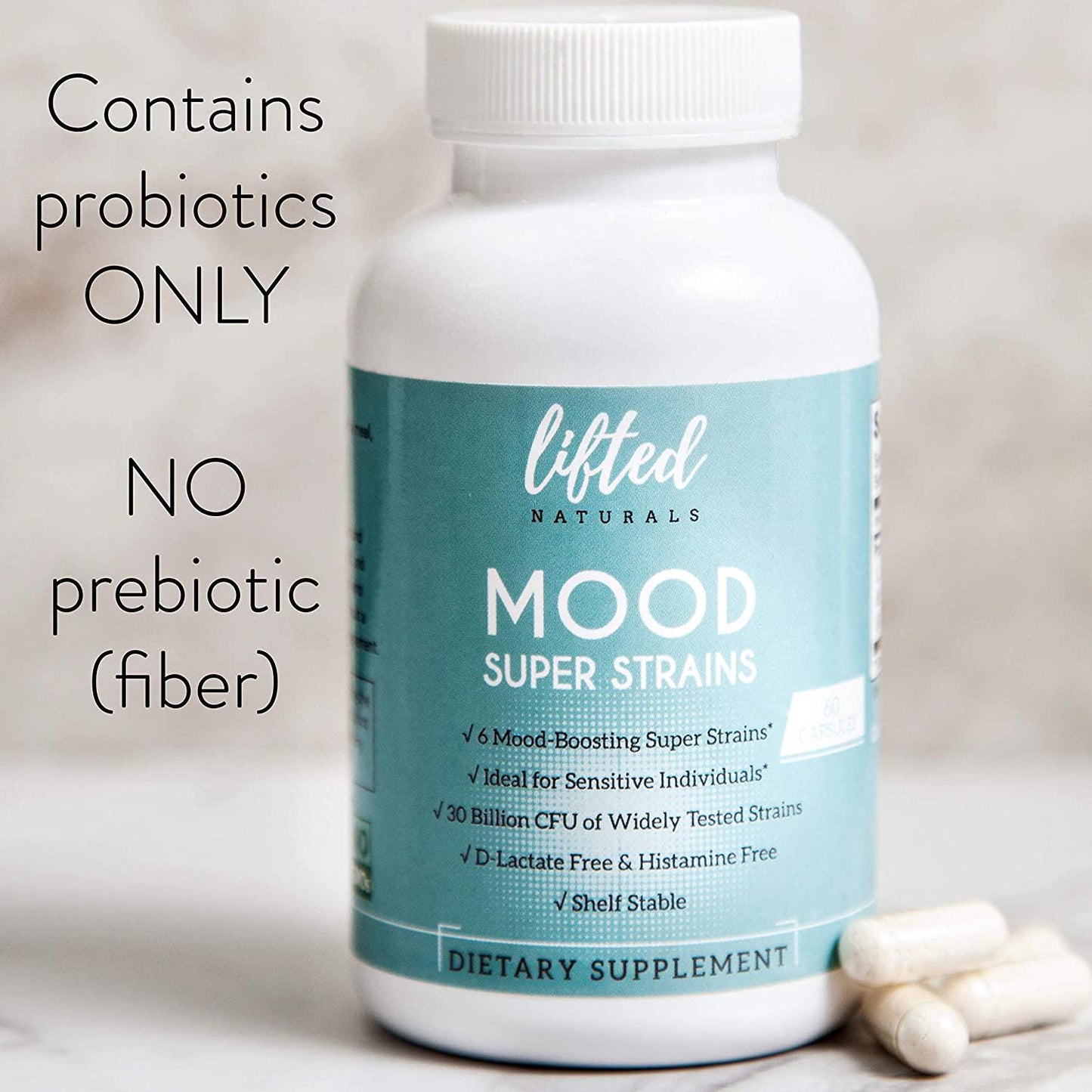 Probiotic - Mood Super Strains - Psychobiotic for Anxiety and Depression - Histamine-Free- Featuring L. Rhamnosus GG