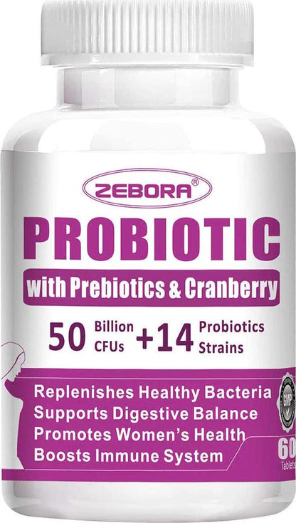 Probiotics for Women 50 Billion CFU, 14 Strains, Supports Vaginal, Digestive and Immune Health, Prebiotic Fiber Shelf Stable, Gluten and Soy Free 60 Tablets