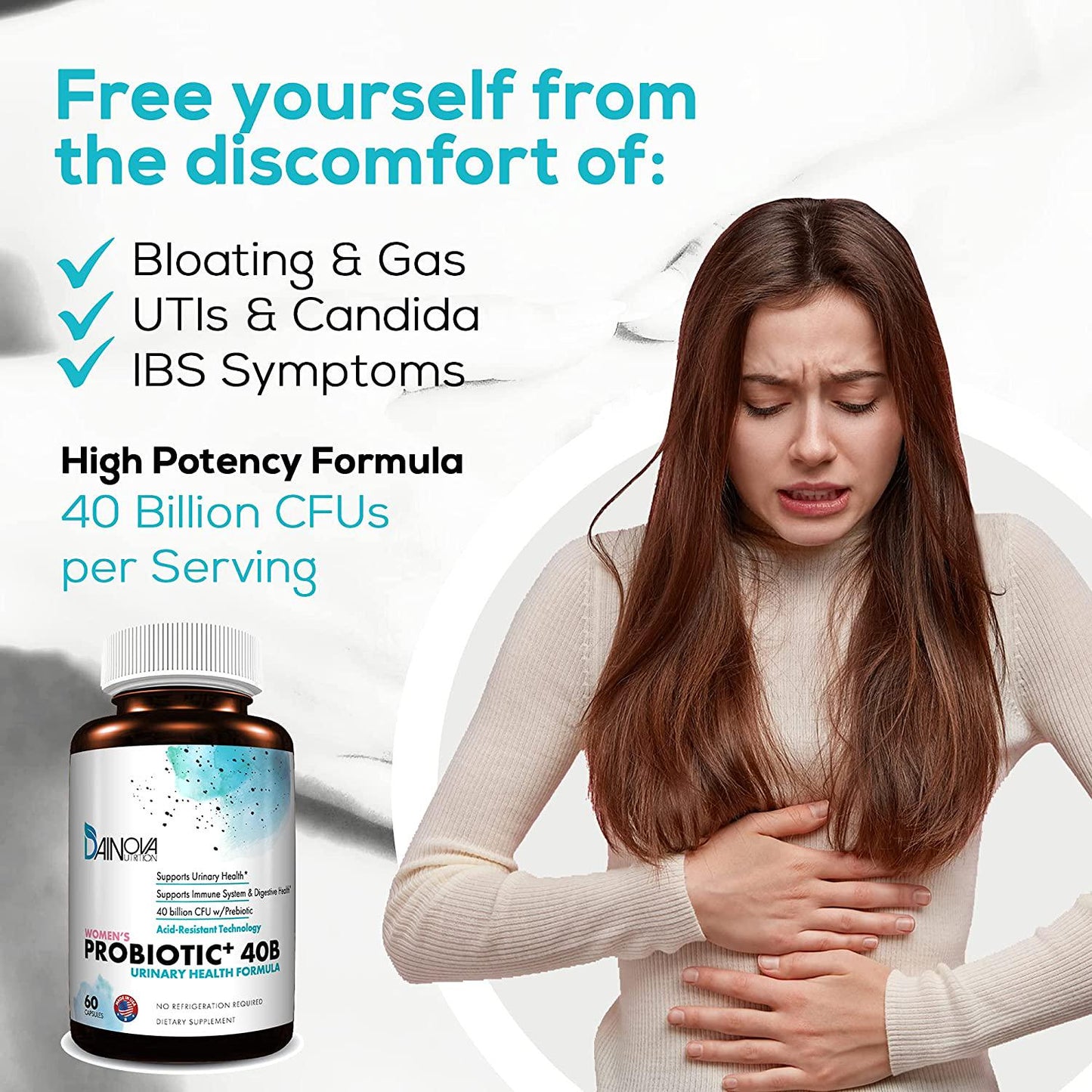 Probiotics for Women Vaginal Health, Urinary Tract Health, Yeast Infection and UTI I 40 Billion CFU Active Prebiotics and Probiotics for Women I Shelf-Stable I Acid-Resistant I 60 Veggie Capsules