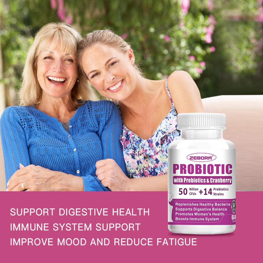 Probiotics for Women 50 Billion CFU, 14 Strains, Supports Vaginal, Digestive and Immune Health, Prebiotic Fiber Shelf Stable, Gluten and Soy Free 60 Tablets